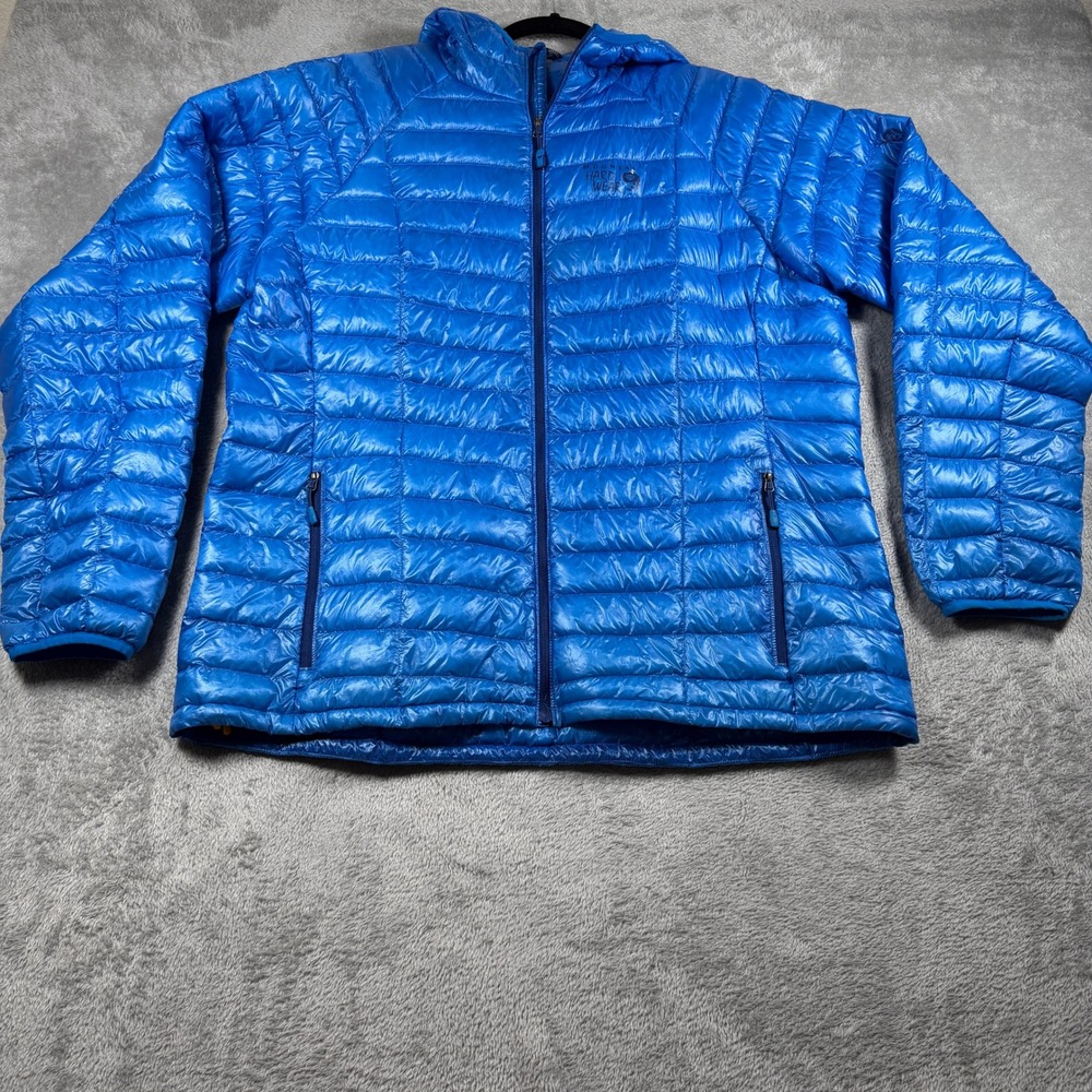 Mountain Hardwear Ghost Whisperer Goose Down Jacket Mens XL Blue Hooded Puffer
